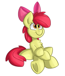 Size: 810x948 | Tagged: safe, artist:luximus17, apple bloom, earth pony, pony, chest fluff, cross-eyed, female, filly, simple background, sitting, smiling, solo, three quarter view, transparent background