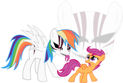 Size: 5451x3699 | Tagged: safe, artist:feralhamster, rainbow dash, scootaloo, pegasus, pony, bleach (manga), hollow, hollowfication, simple background, transparent background