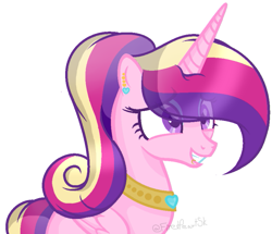 Size: 667x573 | Tagged: safe, artist:fireheartsk, princess cadance, alicorn, pony, alternate hairstyle, collar, ear piercing, earring, female, jewelry, lip piercing, mare, necklace, piercing, simple background, solo, white background