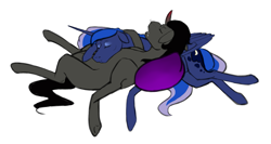 Size: 1747x927 | Tagged: safe, artist:holka13, king sombra, princess luna, alicorn, pony, unicorn, female, lumbra, male, shipping, sleeping, straight