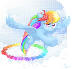 Size: 600x568 | Tagged: safe, artist:fennu, rainbow dash, pegasus, pony, blue coat, female, mare, multicolored mane, solo, sonic rainboom