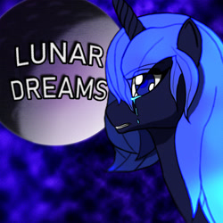 Size: 2500x2500 | Tagged: artist needed, safe, princess luna, alicorn, pony, album cover, crying, moon, music, one track mind, s1 luna, younger