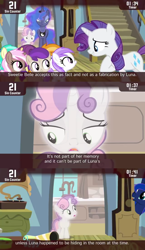 Size: 854x1469 | Tagged: safe, screencap, princess luna, rarity, sweetie belle, alicorn, pony, unicorn, for whom the sweetie belle toils, 5-year-old, cinemare sins, dream walker luna