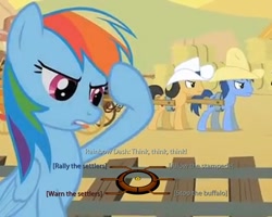 Size: 750x600 | Tagged: safe, edit, edited screencap, screencap, blues, cherry cola, cherry fizzy, noteworthy, rainbow dash, pegasus, pony, over a barrel, cropped, dialogue wheel, mass effect