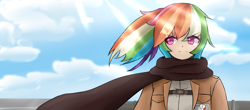 Size: 5000x2200 | Tagged: safe, artist:misterbrony, derpibooru import, rainbow dash, human, attack on titan, clothes, humanized, scarf, solo