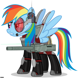 Size: 3570x3570 | Tagged: safe, artist:a4r91n, derpibooru import, rainbow dash, pegasus, pony, armor, bullet belt, hmd, laser aim, machine gun, simple background, transparent background, vector, wing armor