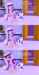 Size: 1690x3240 | Tagged: safe, artist:red4567, princess cadance, princess flurry heart, alicorn, pony, comic:zits, 3d, canterlot war games, comic, eyeroll, female, mother and child, mother and daughter, older, older flurry heart, parent and child, sarcasm, source filmmaker