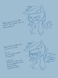 Size: 546x730 | Tagged: safe, artist:raridashdoodles, rainbow dash, pegasus, pony, comic:rarity sets up a date for rainbow dash, comic, dialogue, implied anon, implied fluttershy, jealous, offscreen character, sketch, triggered, tsunderainbow, tsundere