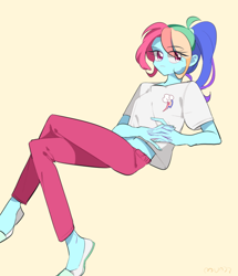 Size: 540x629 | Tagged: safe, artist:dusty-munji, rainbow dash, equestria girls, belly button, clothes, cutie mark clothes, midriff, short shirt, solo