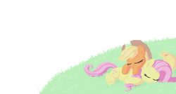 Size: 698x374 | Tagged: safe, artist:raridashdoodles, applejack, fluttershy, earth pony, pegasus, pony, appleshy, female, lesbian, shipping, sleeping