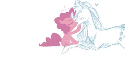 Size: 700x376 | Tagged: artist needed, safe, artist:raridashdoodles, applejack, pinkie pie, earth pony, pony, applepie, blushing, female, heart, kissing, lesbian, shipping, size difference