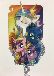 Size: 714x1000 | Tagged: safe, artist:andypriceart, princess cadance, princess celestia, princess luna, twilight sparkle, twilight sparkle (alicorn), alicorn, pony, alicorn tetrarchy, big crown thingy, jewelry, princess, regalia