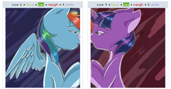 Size: 536x279 | Tagged: safe, rainbow dash, twilight sparkle, pegasus, pony, deliberate, exploitable meme, female, juxtaposition, juxtaposition win, lesbian, twidash