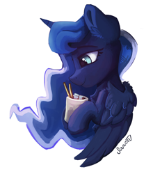 Size: 1600x1818 | Tagged: dead source, safe, artist:saxopi, princess luna, alicorn, pony, chocolate, female, food, hot chocolate, mare, mug, solo