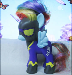 Size: 600x626 | Tagged: safe, rainbow dash, brushable, clothes, costume, irl, official, photo, shadowbolt dash, shadowbolts, shadowbolts costume, solo, toy