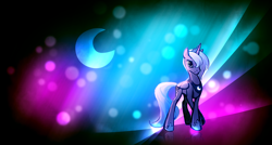 Size: 1900x1020 | Tagged: safe, artist:tomatocoup, artist:vividkinz, edit, princess luna, alicorn, pony, aurora borealis, crossed legs, cutie mark, plushie, s1 luna, solo, vector, wallpaper, wallpaper edit