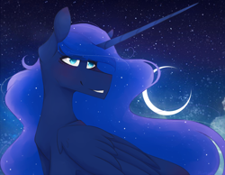 Size: 900x697 | Tagged: safe, artist:riressa, princess luna, alicorn, pony, moon, night, solo