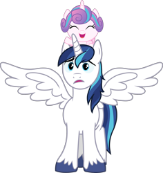Size: 2578x2733 | Tagged: artist needed, safe, artist:cloudyglow, edit, editor:slayerbvc, princess flurry heart, shining armor, alicorn, pony, unicorn, alicornified, baby, baby pony, cute, father and child, father and daughter, female, filly, flurrybetes, foal, male, parent and child, ponies riding ponies, race swap, riding, shining adorable, shiningcorn, simple background, spread wings, stallion, transparent background, unshorn fetlocks, vector, vector edit, wings