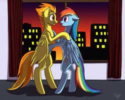 Size: 3000x2400 | Tagged: safe, artist:ruirik, derpibooru import, rainbow dash, spitfire, pegasus, pony, dancing, female, lesbian, romance, romantic, shipping, spitdash