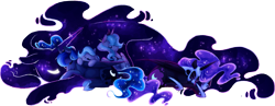 Size: 1675x652 | Tagged: safe, artist:longmuzzlepony, nightmare moon, princess luna, tantabus, alicorn, pony, female, filly, mare, s1 luna, self ponidox, sleeping, woona, younger