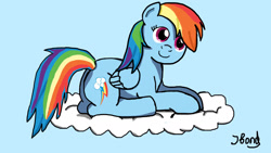 Size: 1280x720 | Tagged: safe, artist:jbond, rainbow dash, pegasus, pony, cloud, prone, solo