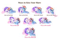 Size: 1762x1190 | Tagged: safe, artist:raridashdoodles, rainbow dash, rarity, pegasus, pony, unicorn, angry, blushing, breath, comic, cross-popping veins, cute, dashabetes, eyes closed, eyeshadow, female, glasses, heart, horn, kiss on the horn, kissing, laughing, lesbian, makeup, mare, open mouth, punch, raribetes, raridash, shipping, shove, simple background, smiling, sparkles, spread wings, sunglasses, teasing, ways to kiss your mare, white background