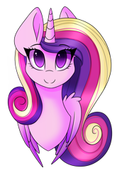 Size: 972x1477 | Tagged: safe, artist:imbirgiana, princess cadance, alicorn, pony, bust, female, looking at you, mare, mi amores, portrait, simple background, smiling, solo, transparent background