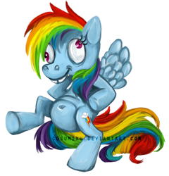 Size: 420x438 | Tagged: safe, artist:nudeli, rainbow dash, pegasus, pony, blue coat, derp, female, mare, multicolored mane, solo