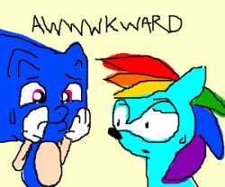 Size: 300x250 | Tagged: safe, artist:mewtwo365, derpibooru import, rainbow dash, pegasus, pony, 1000 hours in ms paint, awkward, crossover, drawception, face swap, ms paint, sega, simple background, sketch, sonic the hedgehog, sonic the hedgehog (series), sweat