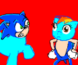 Size: 300x250 | Tagged: safe, artist:john why, derpibooru import, rainbow dash, pegasus, pony, 1000 hours in ms paint, crossover, drawception, head swap, ms paint, sega, simple background, sonic the hedgehog, sonic the hedgehog (series)