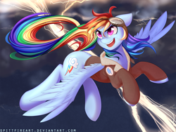 Size: 1600x1200 | Tagged: safe, artist:spittfireart, rainbow dash, pegasus, pony, bomber jacket, flying, lightning, solo