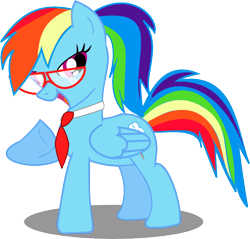 Size: 586x561 | Tagged: safe, artist:brony-pete1, rainbow dash, pegasus, pony, alternate hairstyle, glasses, necktie, ponytail, rainbow dork, simple background, solo, transparent background, vector