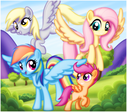 Size: 940x830 | Tagged: safe, artist:ctb-36, derpy hooves, fluttershy, rainbow dash, scootaloo, pegasus, pony