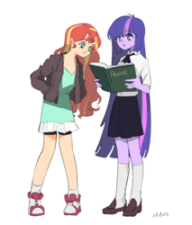 Size: 540x635 | Tagged: safe, artist:dusty-munji, sunset shimmer, twilight sparkle, equestria girls, book