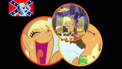 Size: 1280x720 | Tagged: safe, derpibooru import, applejack, rainbow dash, earth pony, pegasus, pony, apple, confederate flag, dixieland, low quality bait, op is a cuck, youtube link, ytpmv