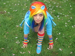 Size: 1024x768 | Tagged: safe, artist:miraclevivi, rainbow dash, human, comic con, cosplay, irl, irl human, photo, solo