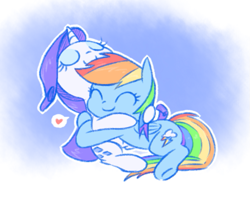 Size: 687x554 | Tagged: safe, artist:raridashdoodles, rainbow dash, rarity, pegasus, pony, unicorn, cute, eyes closed, female, heart, lesbian, raridash, shipping, smiling