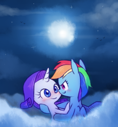 Size: 614x664 | Tagged: safe, artist:raridashdoodles, rainbow dash, rarity, pegasus, pony, unicorn, blushing, female, full moon, lesbian, moon, raridash, shipping