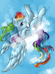 Size: 3183x4286 | Tagged: safe, artist:twiddledittle, rainbow dash, pegasus, pony, absurd resolution, cloud, cloudy, flying, solo