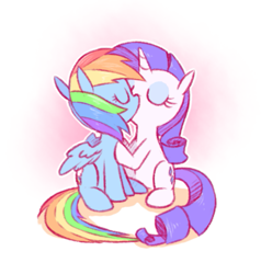 Size: 791x831 | Tagged: safe, artist:raridashdoodles, rainbow dash, rarity, pegasus, pony, unicorn, eyes closed, female, kissing, lesbian, mare, raridash, shipping, sitting, spread wings, wings