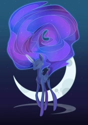 Size: 736x1051 | Tagged: safe, artist:davidzmind, princess luna, alicorn, pony, eyes closed, female, glowing horn, impossibly long mane, long mane, mare, solo