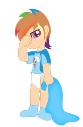 Size: 722x1106 | Tagged: safe, artist:the-crusader-network, derpibooru import, rainbow dash, human, age regression, blanket, cute, diaper, humanized, pullup (diaper)