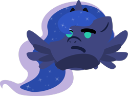 Size: 2007x1500 | Tagged: safe, artist:binkyt11, derpibooru exclusive, princess luna, alicorn, pony, .svg available, chibi, emoji, female, hooves, horn, inkscape, lineless, looking at you, mare, raised eyebrow, simple background, solo, spread wings, svg, thinking, thinking emoji, transparent background, vector, wat, wings