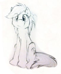 Size: 448x544 | Tagged: safe, artist:thepingaslord, rainbow dash, pegasus, pony, monochrome, solo, traditional art