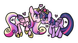 Size: 1024x569 | Tagged: safe, artist:ofruittango, princess cadance, twilight sparkle, twilight sparkle (alicorn), alicorn, pony, big crown thingy, crown, duo, element of magic, female, floating heart, heart, jewelry, mare, regalia, simple background, sisters-in-law, sunshine sunshine, transparent background