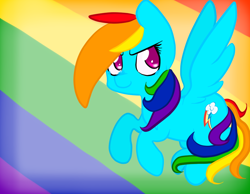 Size: 900x700 | Tagged: safe, artist:snowflakemakinoha111, rainbow dash, pegasus, pony, abstract background, female, flying, mare, smiling, solo, spread wings, wings