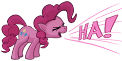 Size: 400x200 | Tagged: safe, artist:giantmosquito, edit, pinkie pie, earth pony, pony, eyes closed, female, flutteryay, laughing, mare, simple background, solo, transparent background, yay