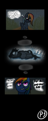 Size: 768x1920 | Tagged: safe, artist:midnight-oil, derpibooru import, rainbow dash, pegasus, pony, comic:downfall of harmony, sonic rainboom (episode), comic, flashback, rain, solo, vision