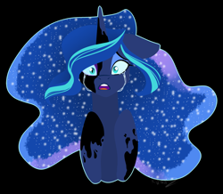 Size: 2933x2563 | Tagged: safe, artist:ri20, nightmare moon, princess luna, alicorn, pony, crying, ethereal mane, galaxy mane, horn, wings