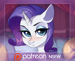 Size: 3512x2837 | Tagged: safe, artist:fensu-san, rarity, pony, unicorn, blushing, patreon, patreon logo, patreon preview, solo